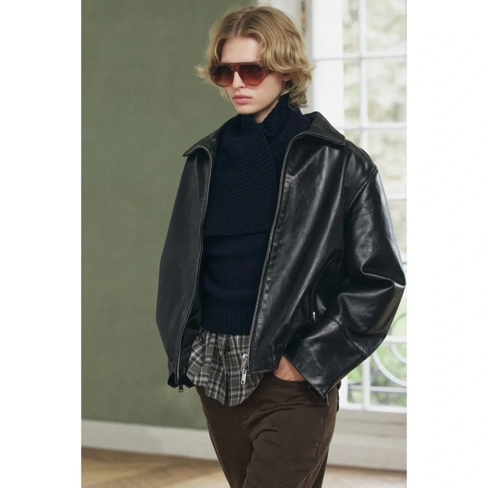 ZARA 100% LEATHER JACKET ZW COLLECTION size XS